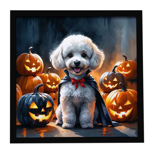 White Poodle Puppy Halloween Framed Metal Print