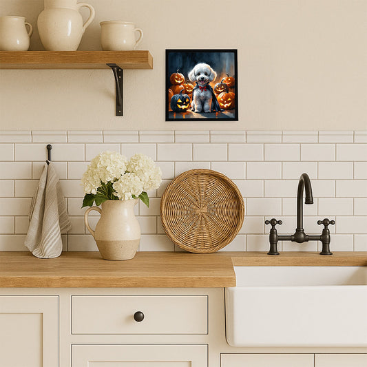 White Poodle Puppy Halloween Framed Metal Print