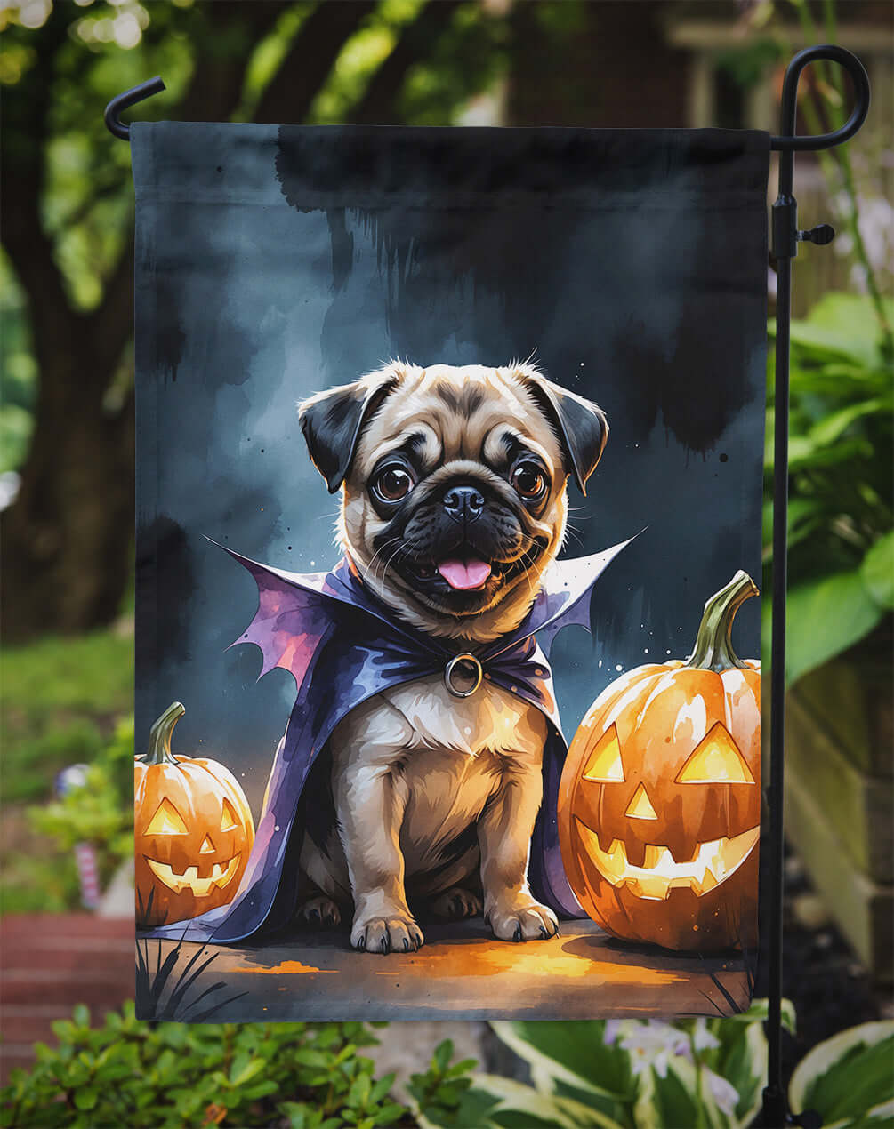 Pug Puppy Halloween Garden Flag