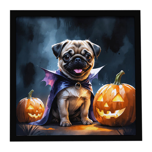 Pug Puppy Halloween Framed Metal Print