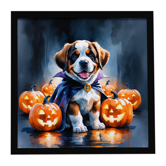 Saint Bernard Puppy Halloween Framed Metal Print