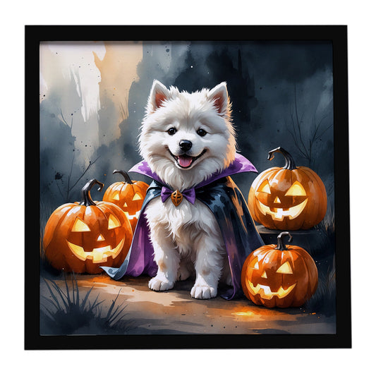 Samoyed Puppy Halloween Framed Metal Print