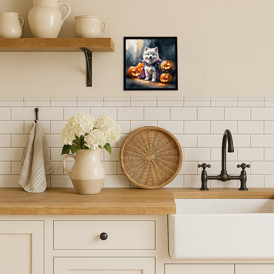 Samoyed Puppy Halloween Framed Metal Print