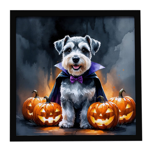 Schnauzer Puppy Halloween Framed Metal Print