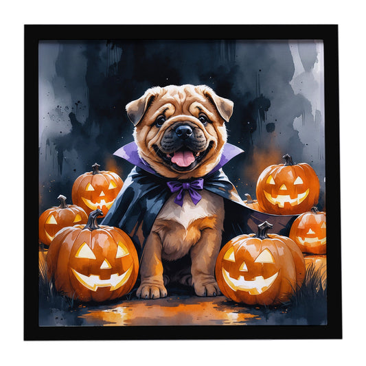 Shar Pei Puppy Halloween Framed Metal Print