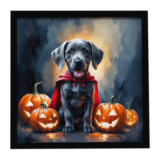 Weimaraner Puppy Halloween Framed Metal Print