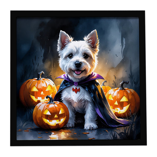 Westie Spaniel Puppy Halloween Framed Metal Print