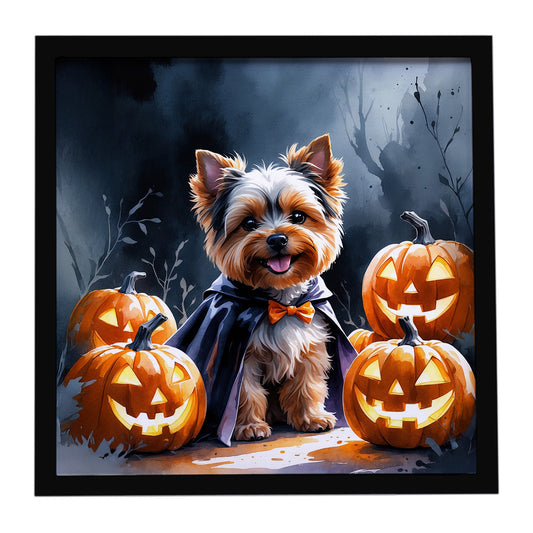 Yorkshire Terrier Puppy Halloween Framed Metal Print
