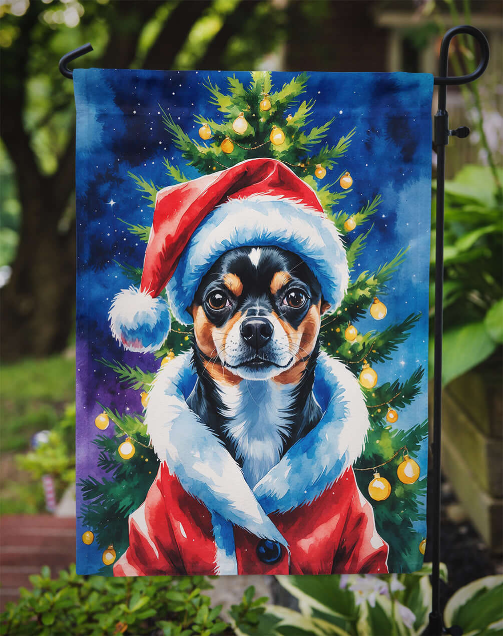 Black and Tan Chihuahua Christmas Garden Flag