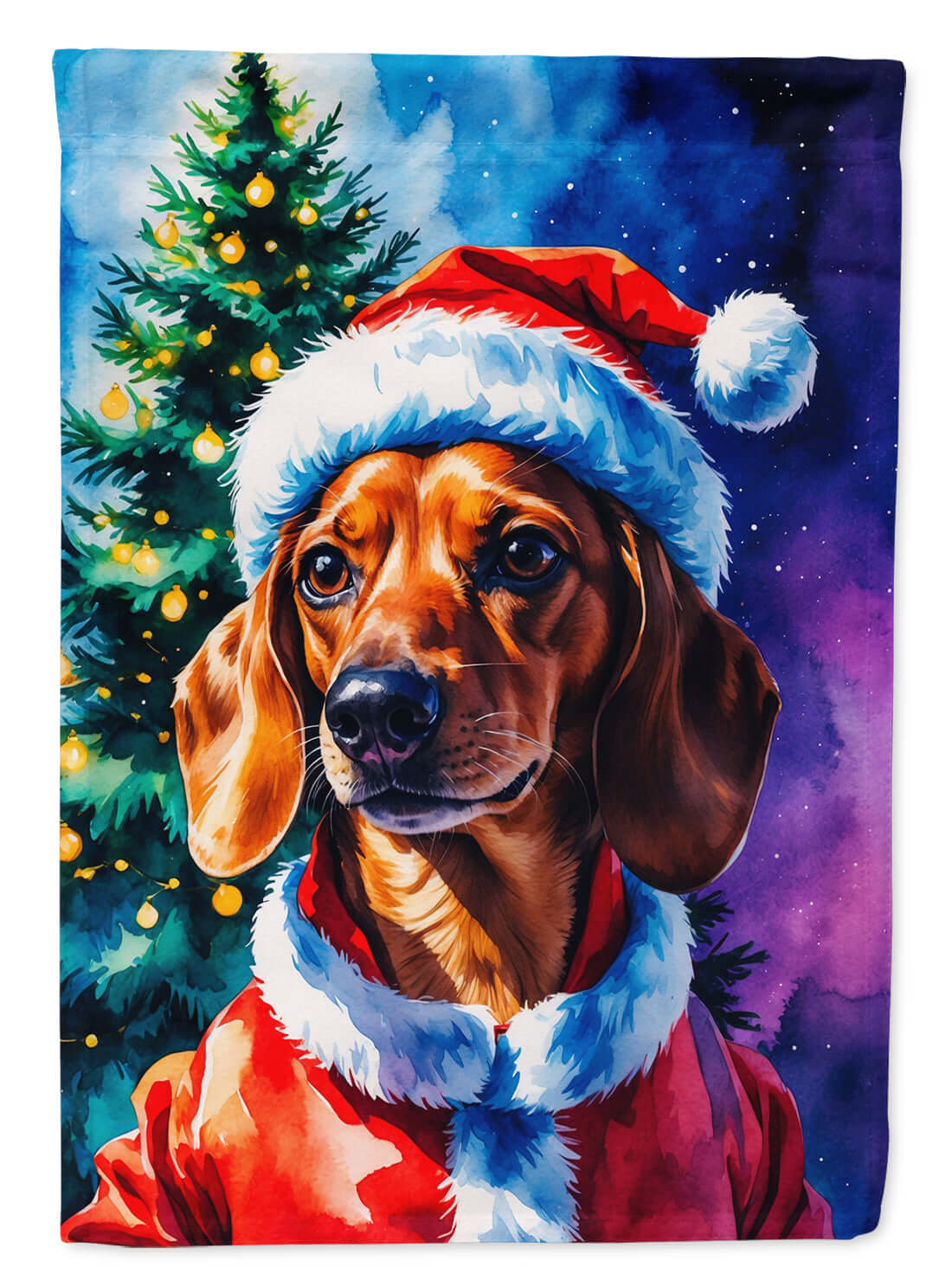 Red Dachshund Christmas House Flag