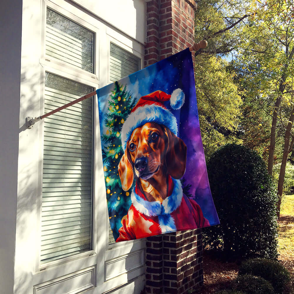 Red Dachshund Christmas House Flag
