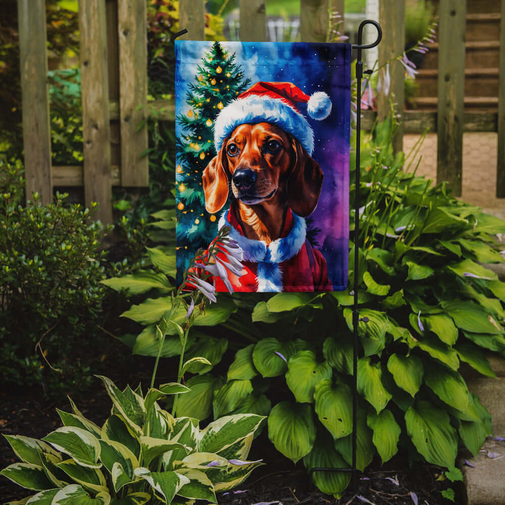 Red Dachshund Christmas Garden Flag