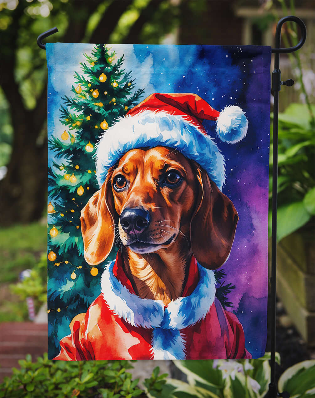 Red Dachshund Christmas Garden Flag