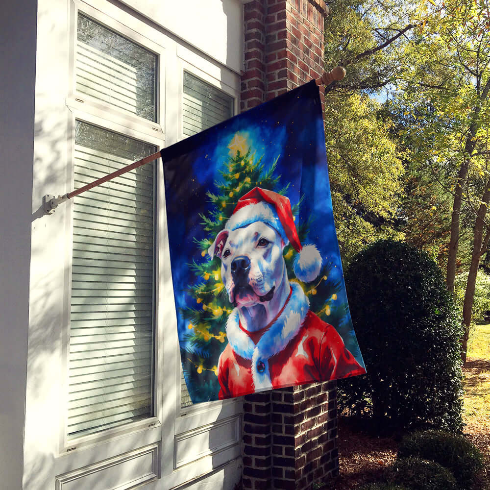 White Pit Bull Terrier Christmas House Flag
