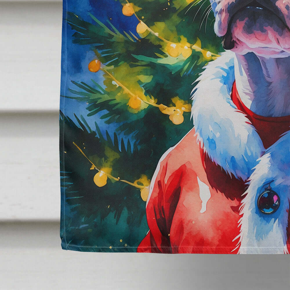 White Pit Bull Terrier Christmas House Flag