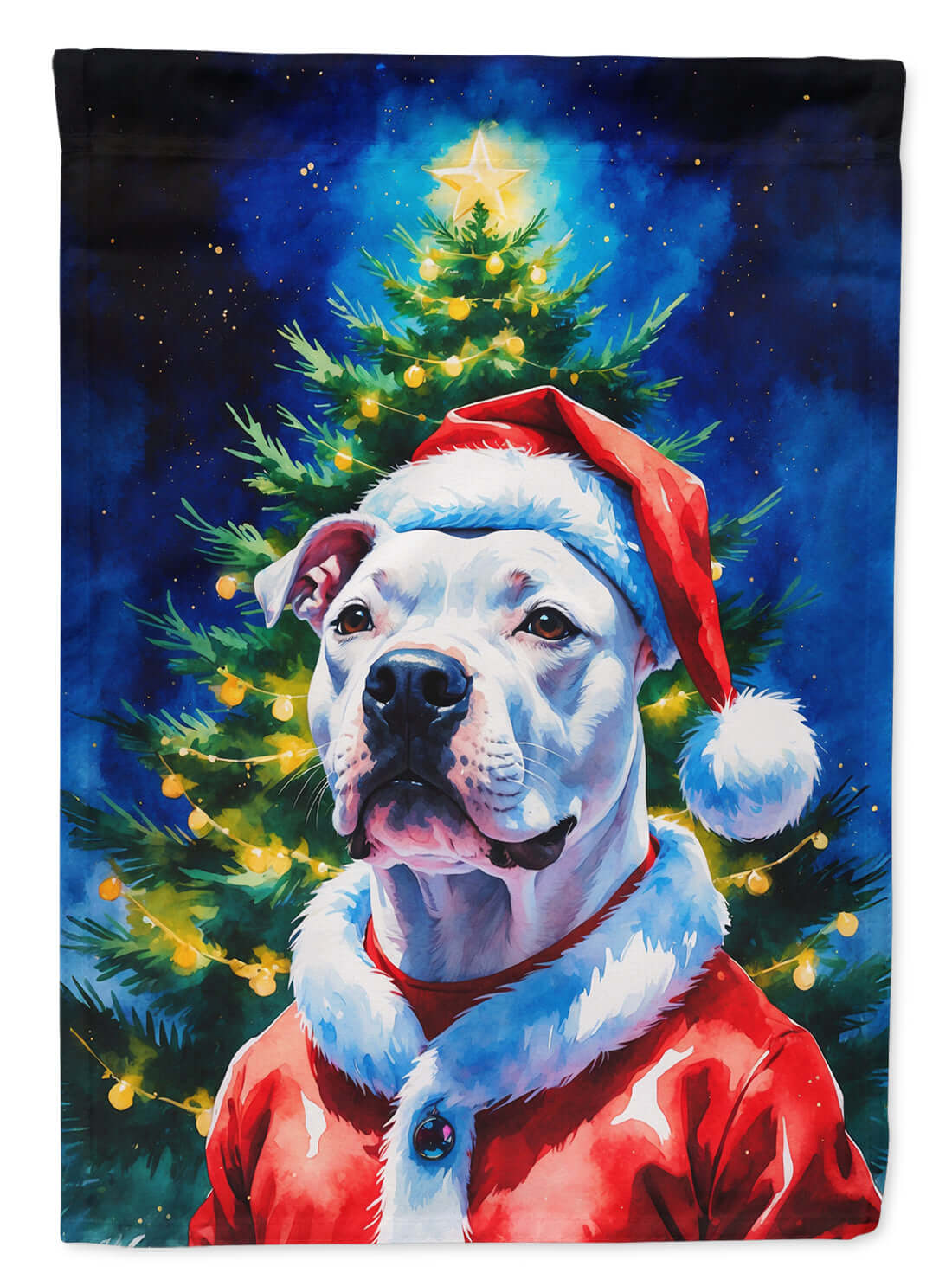 White Pit Bull Terrier Christmas House Flag