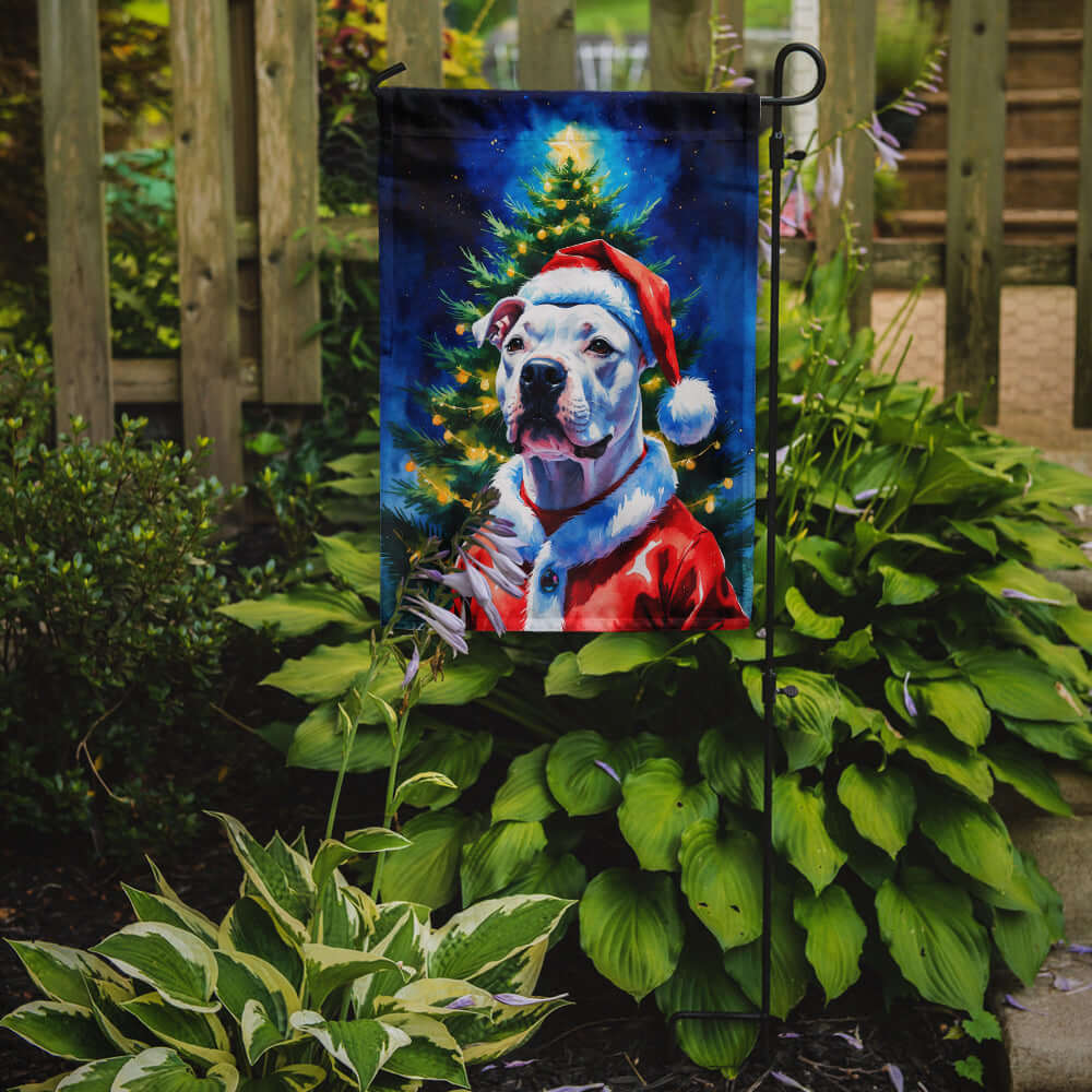 White Pit Bull Terrier Christmas Garden Flag
