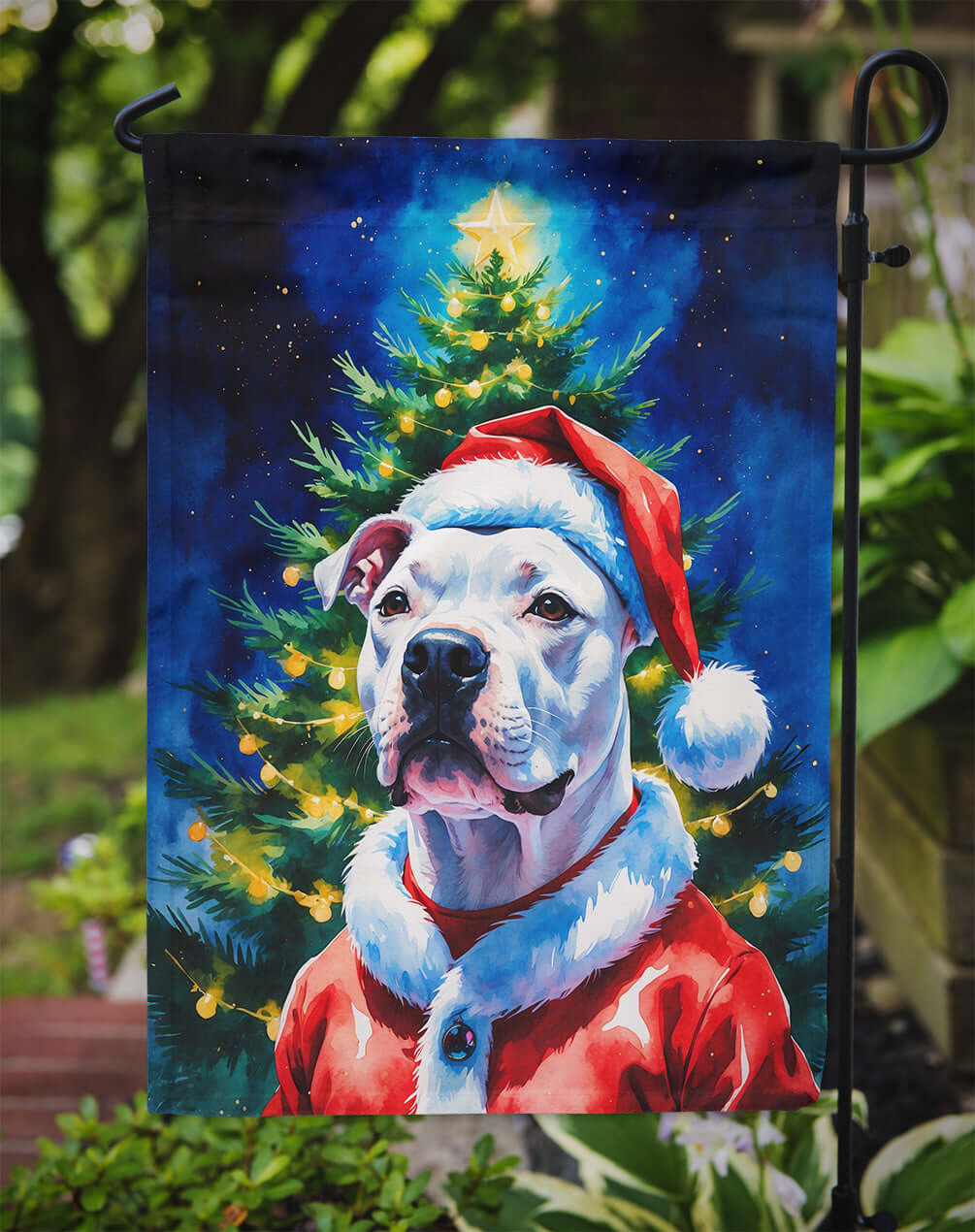 White Pit Bull Terrier Christmas Garden Flag