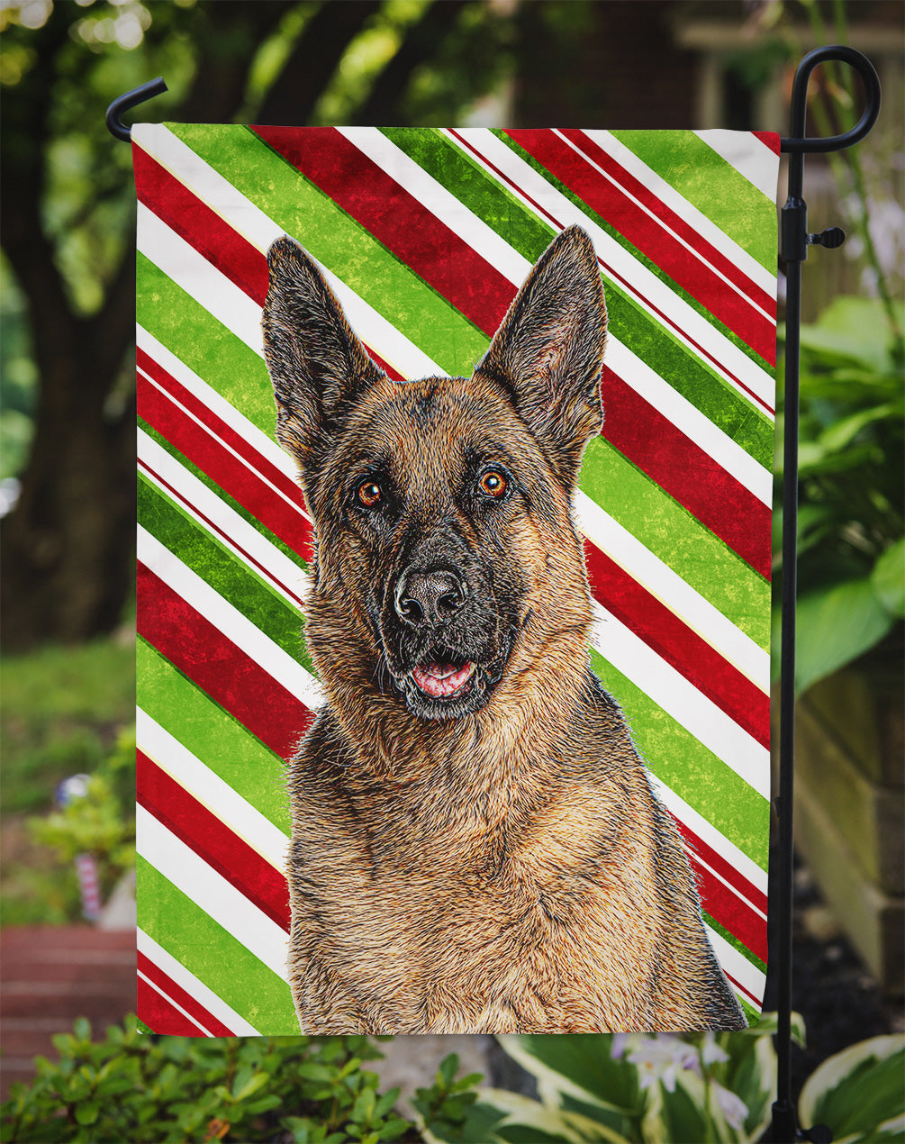 Candy Cane Holiday Christmas German Shepherd Garden Flag – Decorative Outdoor Yard Flag KJ1173GF