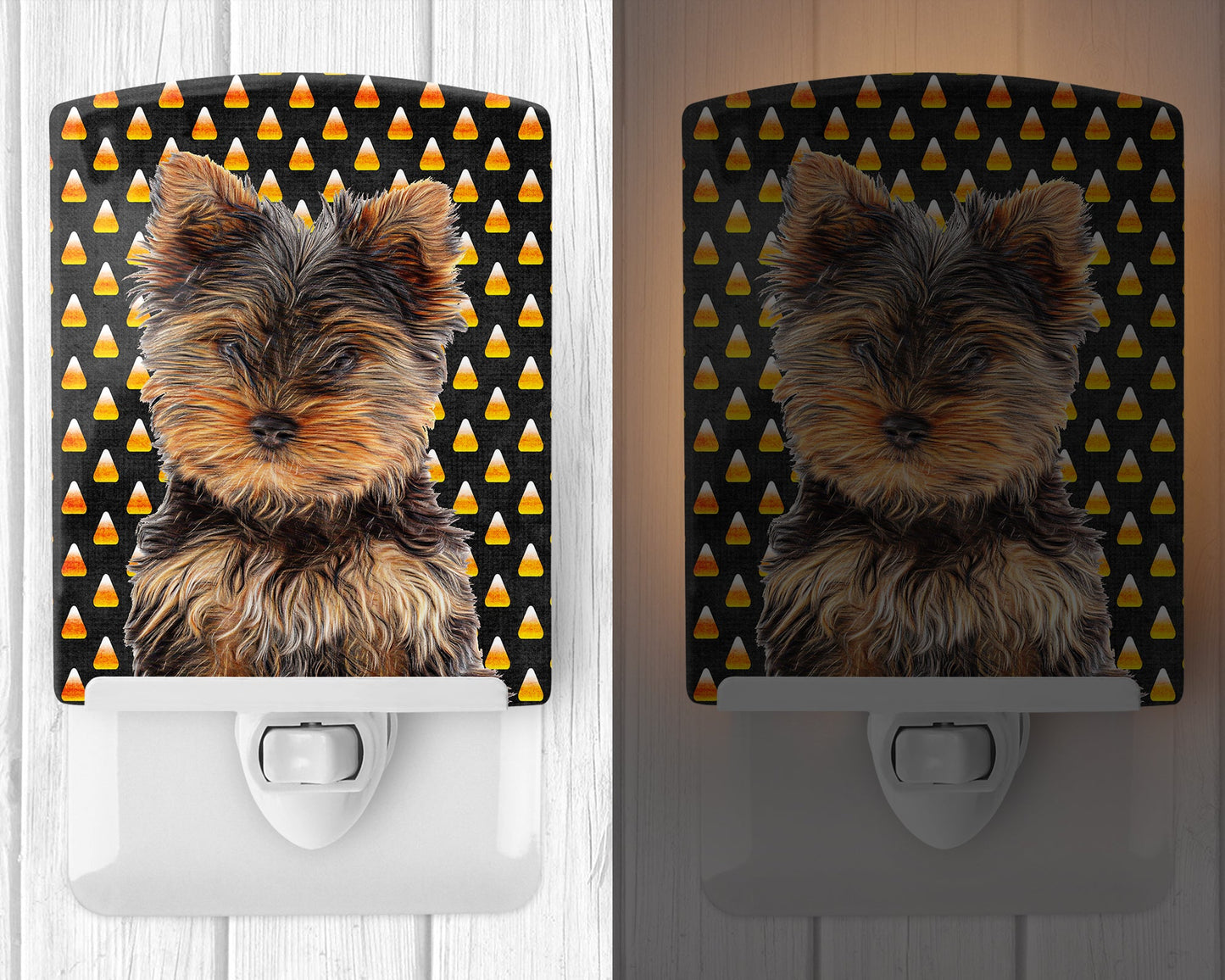 Candy Corn Halloween Yorkie Puppy / Yorkshire Terrier Ceramic Night Light KJ1216CNL