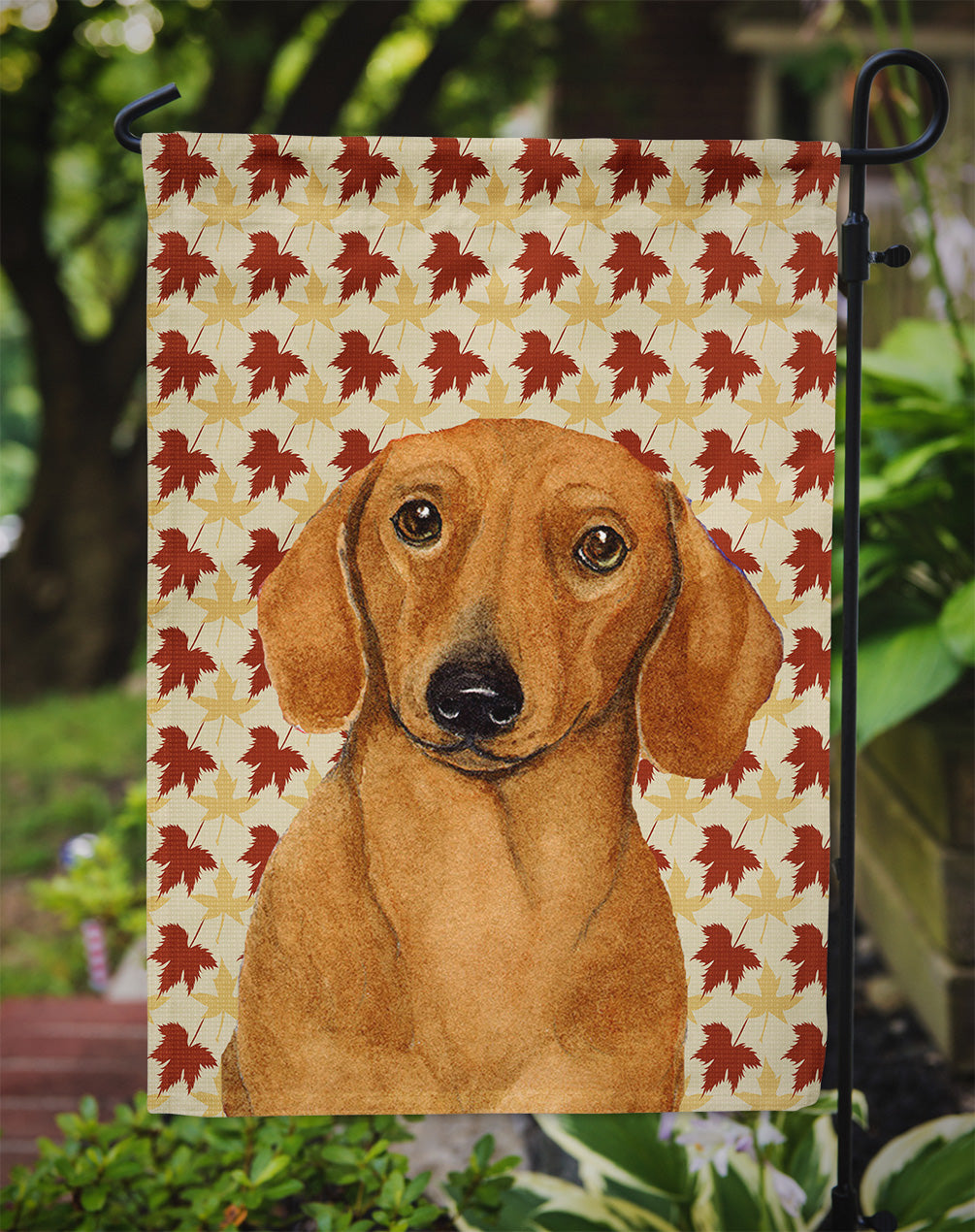 Dachshund Fall Leaves Portrait Garden Flag – Decorative Outdoor Yard Flag