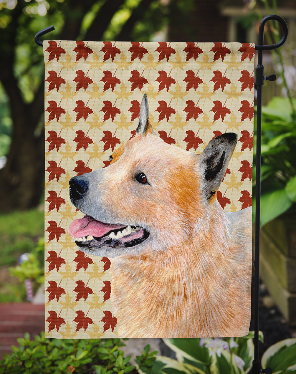 Australian Cattle Dog Fall Leaves Portrait Garden Flag – Decorative Outdoor Yard Flag