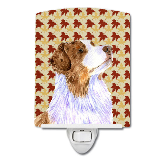 Australian Shepherd Fall Leaves Portrait Ceramic Night Light LH9093CNL