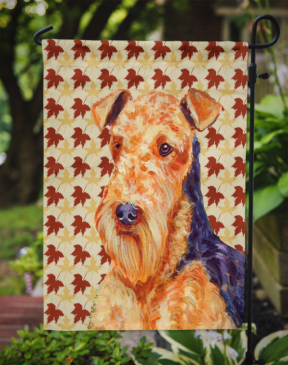 Airedale Fall Leaves Portrait Garden Flag – Decorative Outdoor Yard Flag