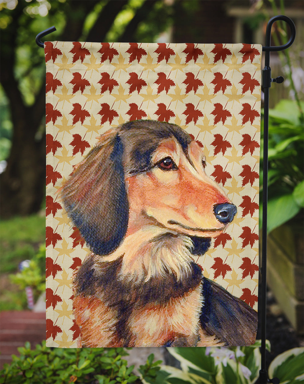Dachshund Fall Leaves Portrait Garden Flag – Decorative Outdoor Yard Flag