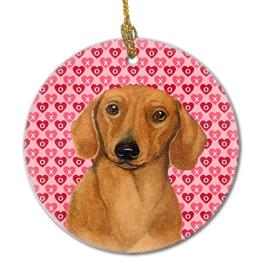 Dachshund Valentine's Love and Hearts Ceramic Ornament
