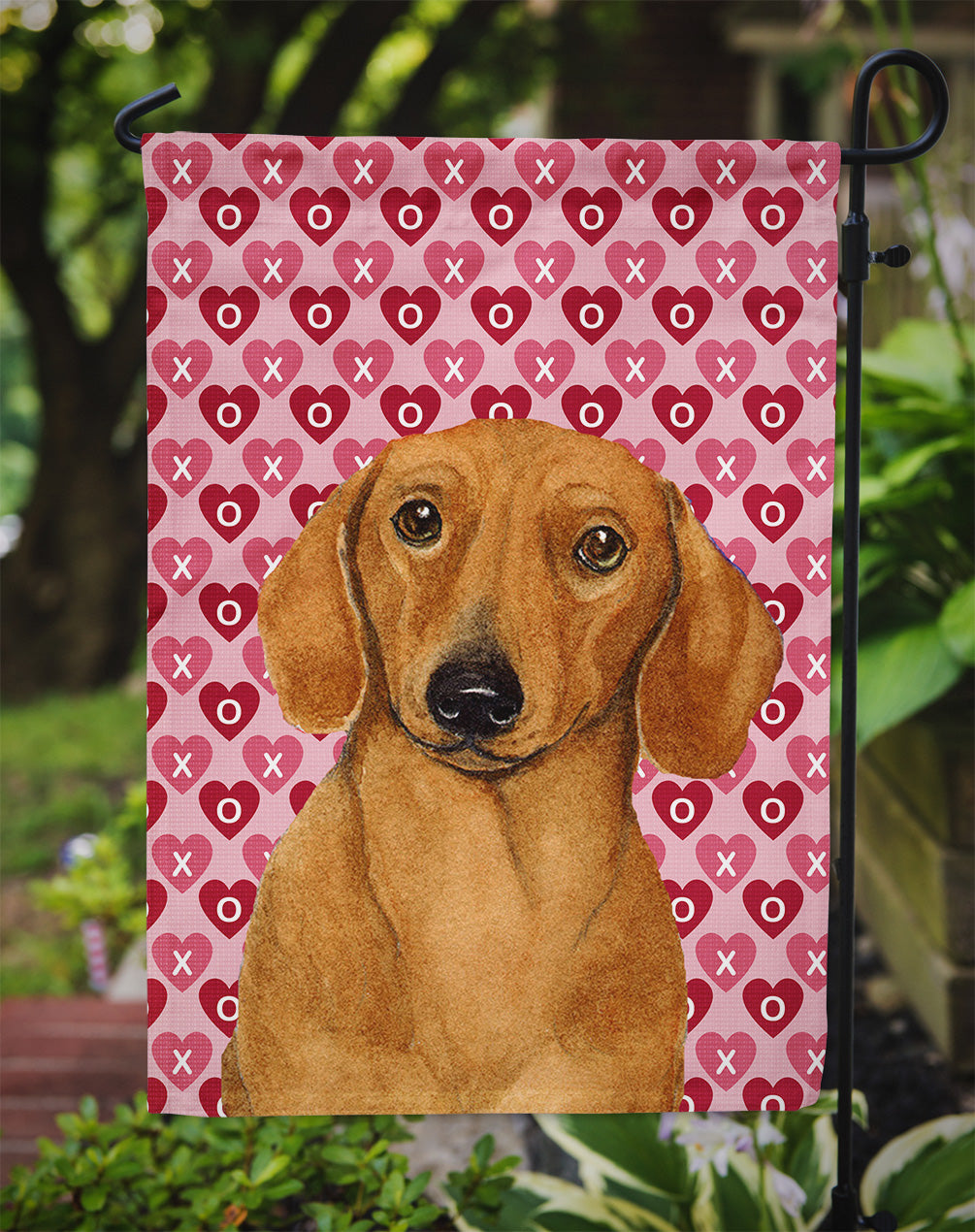 Dachshund Hearts Love and Valentine's Day Portrait Garden Flag – Decorative Outdoor Yard Flag