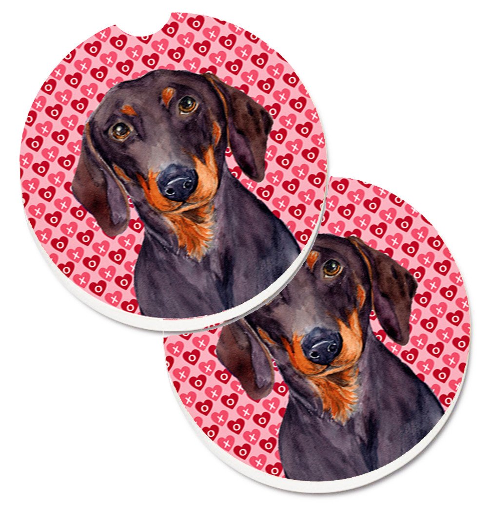 Dachshund Hearts Love and Valentine's Day Portrait Car Coasters – Set of 2 - Absorbent Stone with Fun & Functional Artwork LH9133CARC