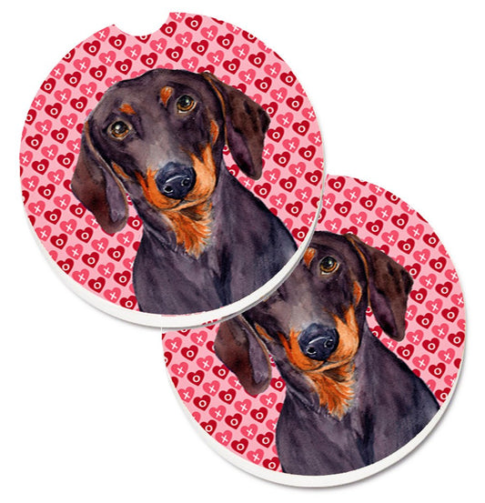 Dachshund Hearts Love and Valentine's Day Portrait Car Coasters – Set of 2 - Absorbent Stone with Fun & Functional Artwork LH9133CARC