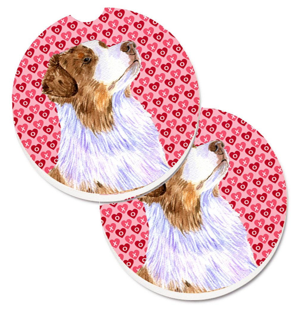 Australian Shepherd Hearts Love Valentine's Day Car Coasters – Set of 2 - Absorbent Stone with Fun & Functional Artwork LH9138CARC