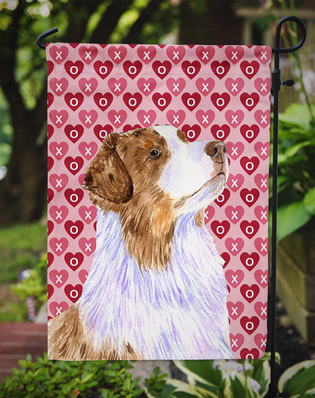 Australian Shepherd Hearts Love Valentine's Day Garden Flag – Decorative Outdoor Yard Flag