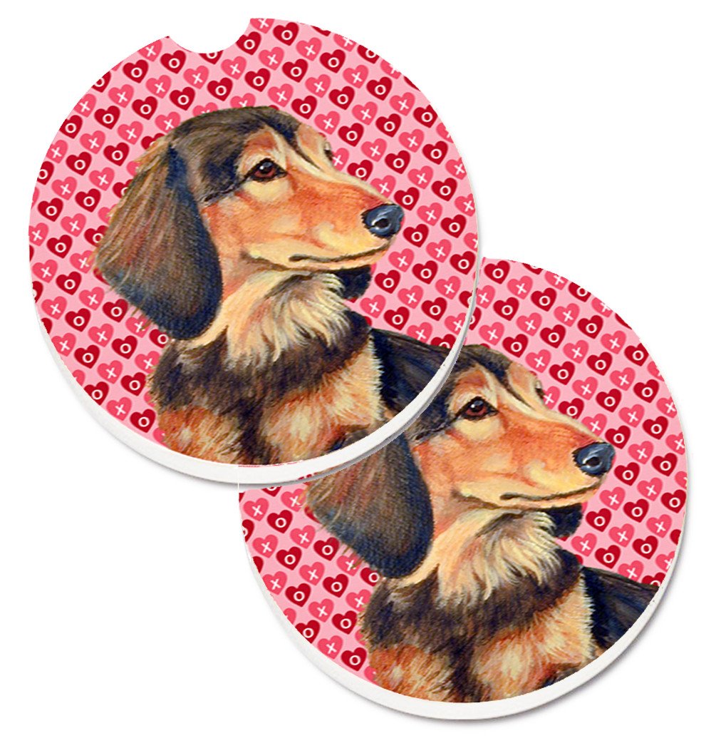 Dachshund Hearts Love and Valentine's Day Portrait Car Coasters – Set of 2 - Absorbent Stone with Fun & Functional Artwork LH9166CARC