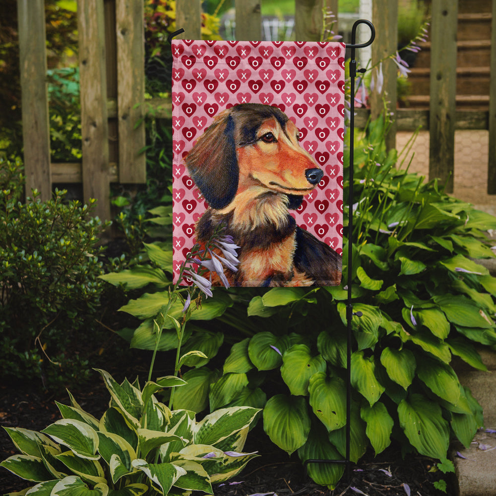 Dachshund Hearts Love and Valentine's Day Portrait Garden Flag – Decorative Outdoor Yard Flag
