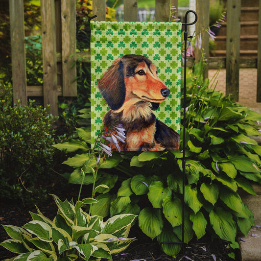 Dachshund St. Patrick's Day Shamrock Portrait Garden Flag – Decorative Outdoor Yard Flag