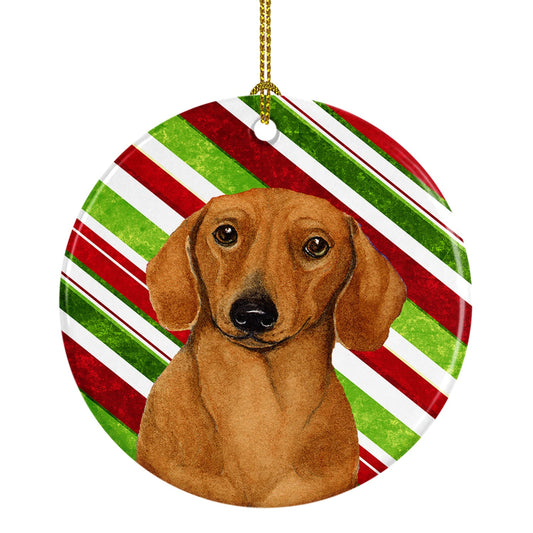 Dachshund Candy Cane Holiday Christmas Ornament - Round Ceramic Ornament – Artist-Designed Keepsake Decoration LH9222