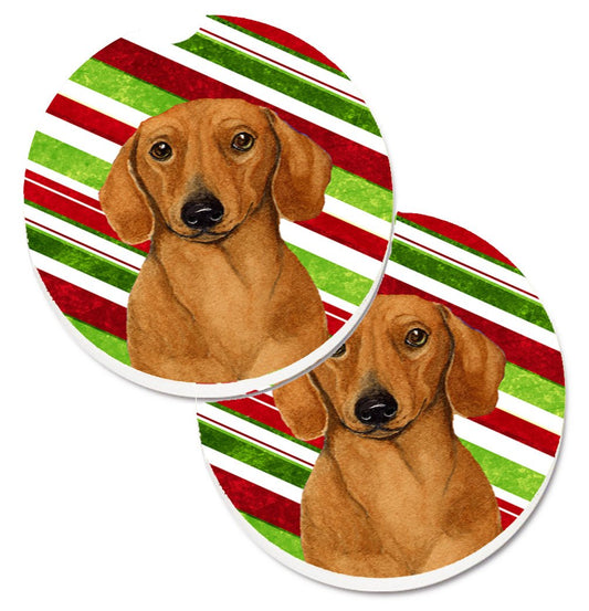 Dachshund Candy Cane Holiday Christmas Car Coasters – Set of 2 - Absorbent Stone with Fun & Functional Artwork LH9222CARC