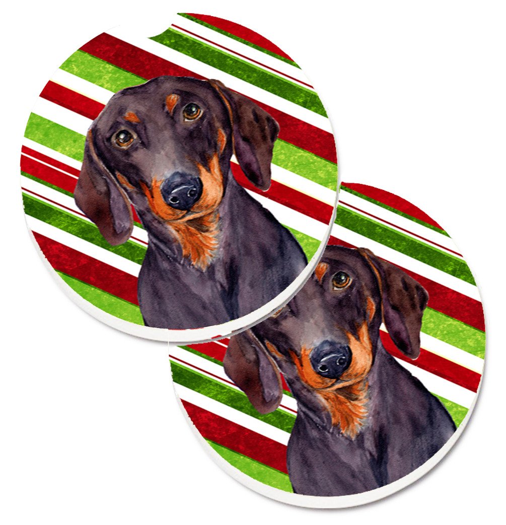 Dachshund Candy Cane Holiday Christmas Car Coasters – Set of 2 - Absorbent Stone with Fun & Functional Artwork LH9223CARC