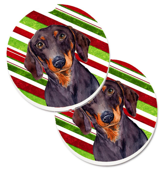 Dachshund Candy Cane Holiday Christmas Car Coasters – Set of 2 - Absorbent Stone with Fun & Functional Artwork LH9223CARC