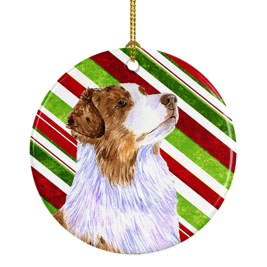 Australian Shepherd Candy Cane Holiday Christmas Ornament - Round Ceramic Ornament – Artist-Designed Keepsake Decoration LH9228