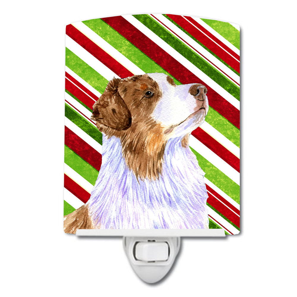 Australian Shepherd Candy Cane Holiday Christmas Ceramic Night Light LH9228CNL
