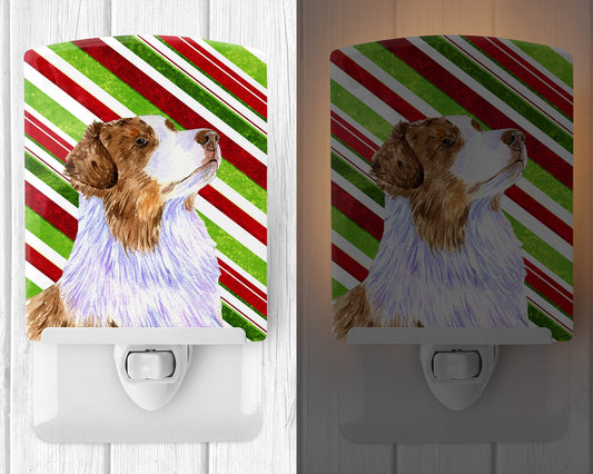 Australian Shepherd Candy Cane Holiday Christmas Ceramic Night Light LH9228CNL