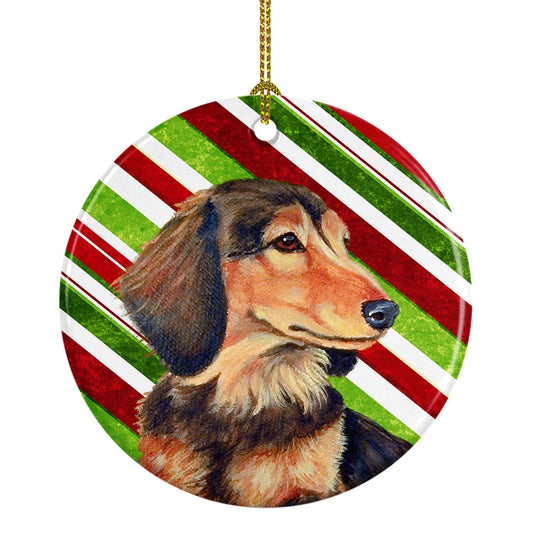 Dachshund Candy Cane Holiday Christmas Ornament - Round Ceramic Ornament – Artist-Designed Keepsake Decoration LH9256