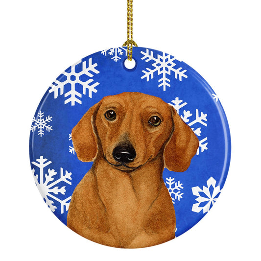 Dachshund Winter Snowflake Holiday Ornament - Round Ceramic Ornament – Artist-Designed Keepsake Decoration LH9267