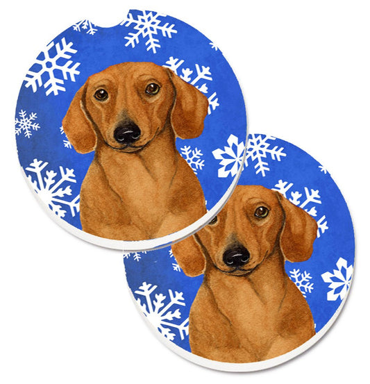 Dachshund Winter Snowflakes Holiday Car Coasters – Set of 2 - Absorbent Stone with Fun & Functional Artwork LH9267CARC