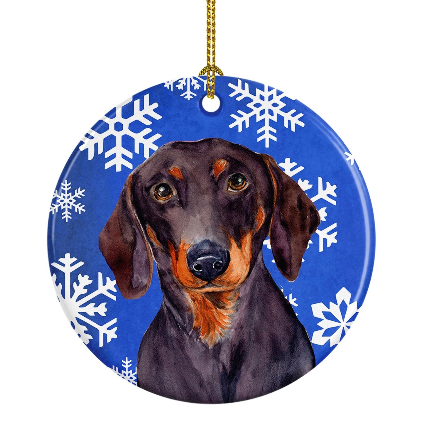 Dachshund Winter Snowflake Holiday Ornament - Round Ceramic Ornament – Artist-Designed Keepsake Decoration LH9268