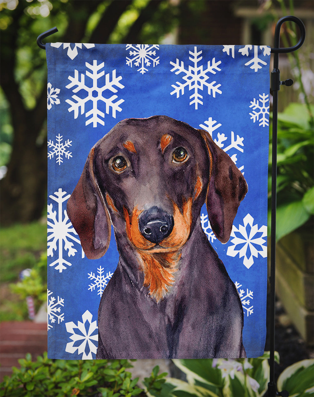 Dachshund Winter Snowflakes Holiday Garden Flag – Decorative Outdoor Yard Flag